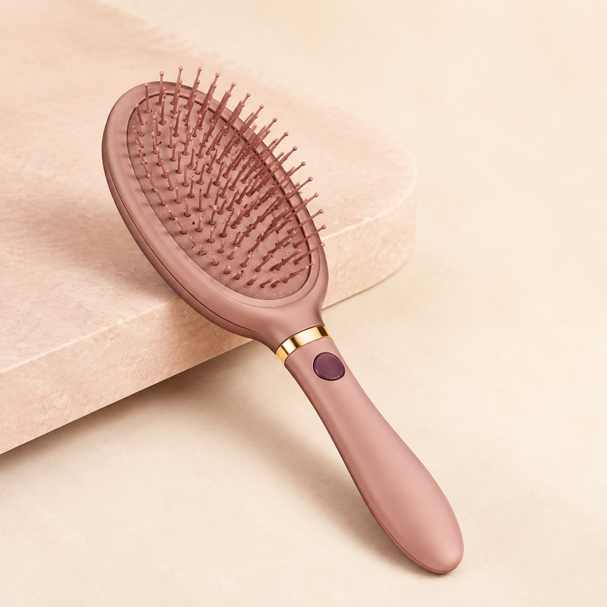 Dusty rose self-cleaning detangling hairbrush