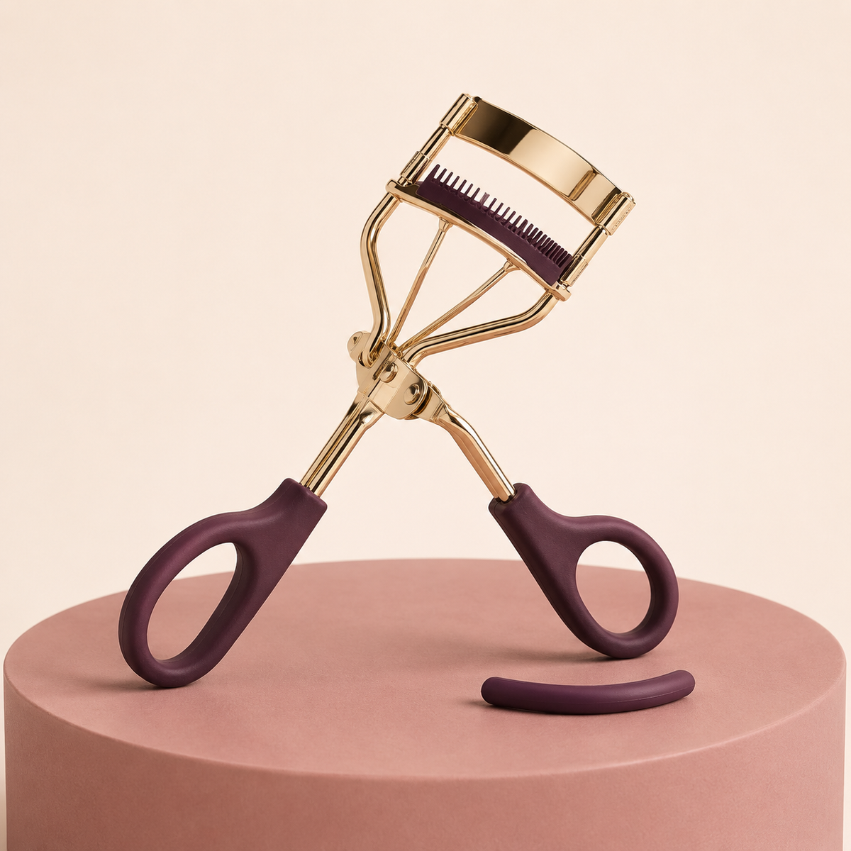 Champagne gold precision eyelash curler with comb