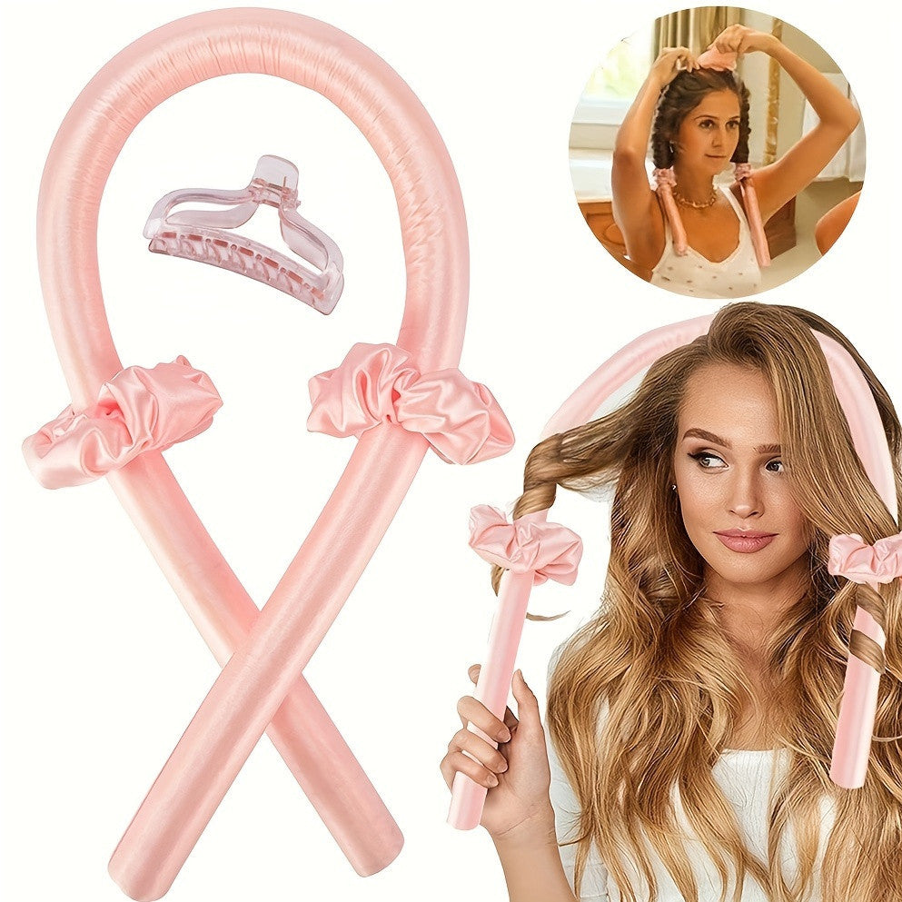 Kit modelador de cachos sem calor rosa em uso