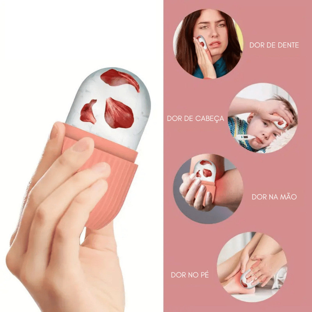 Massageador facial de gelo em silicone reutilizável