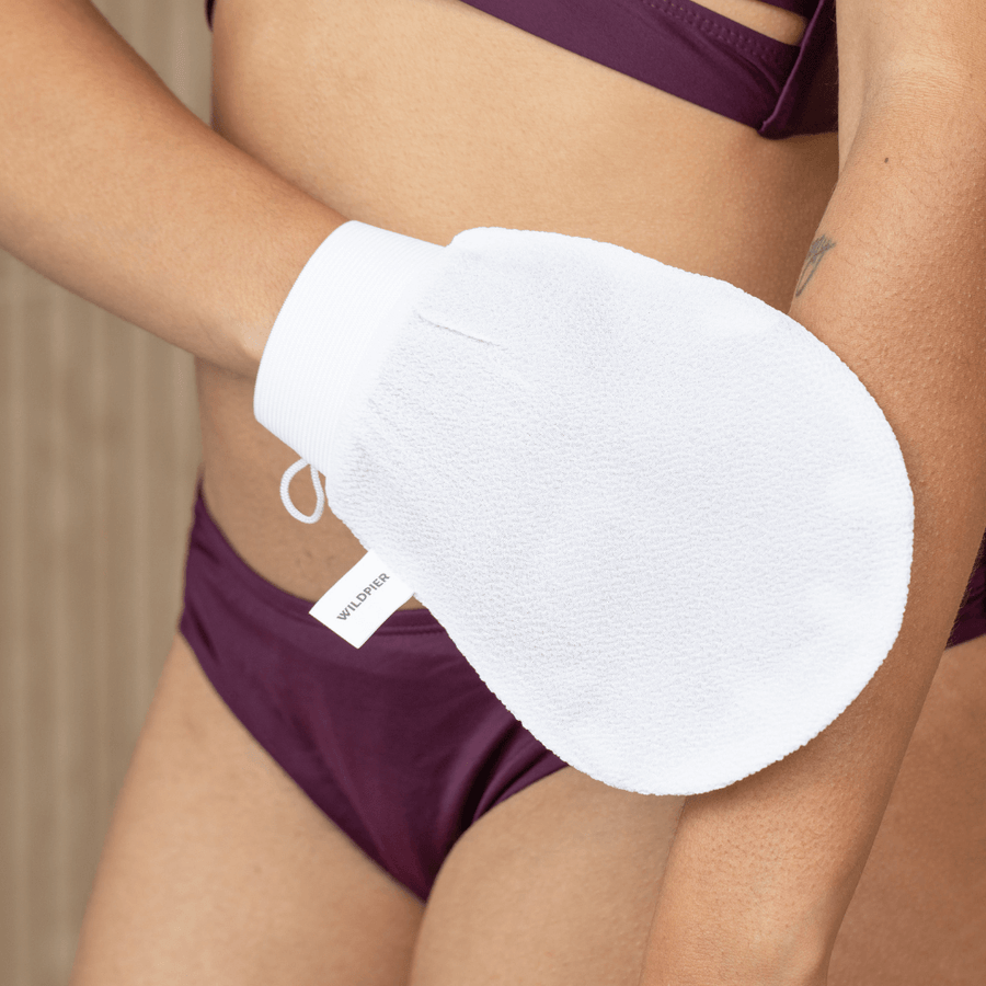 Detalhes da luva esfoliante e esponja Konjac Wildpier